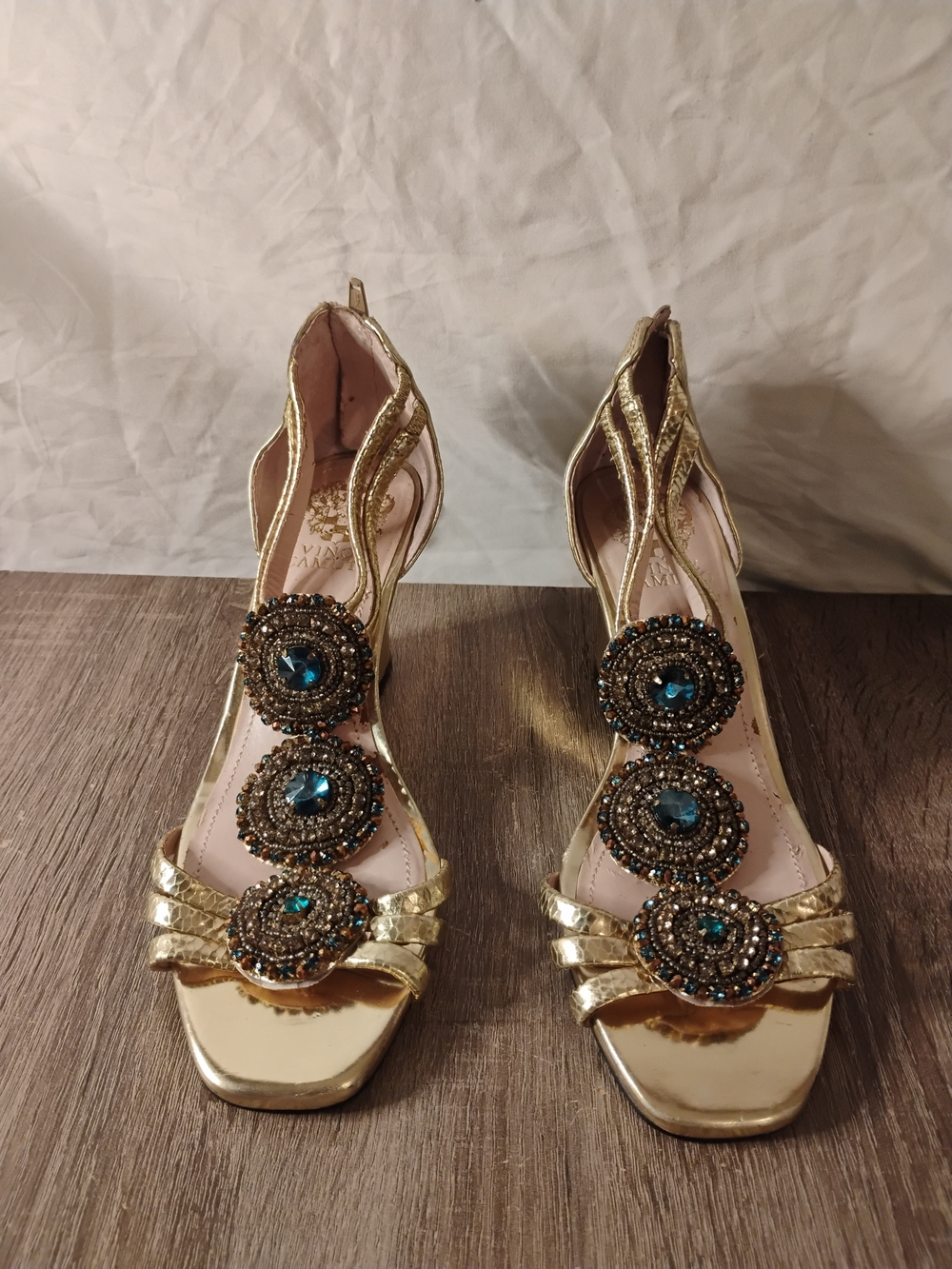 Vince Camuto Snakeskin/Rhinestones Wedge Heel Sandal